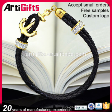 Newest cheap hot sale men anchor rope bracelet leather